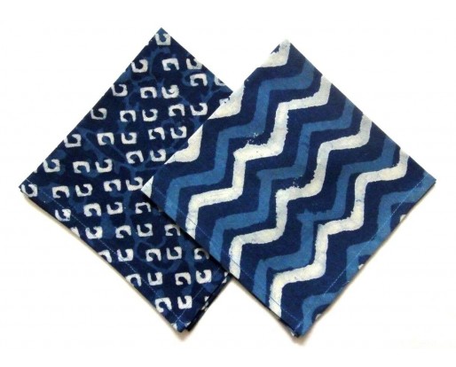 Set of 2 - Blue Blender - Cotton Printed Pocket Square Handkerchief Hanky - 13"